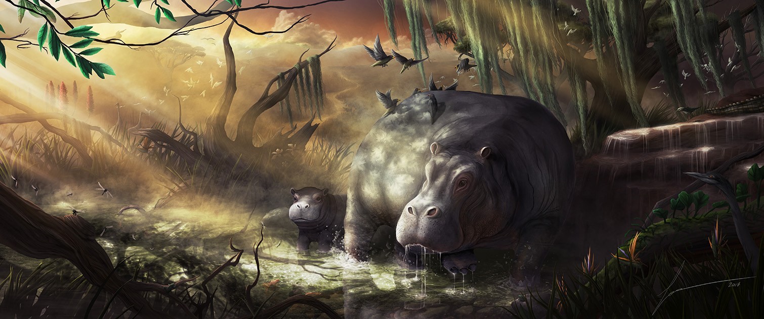 Digital painting of a hippo